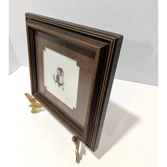Vtg 1986 Framed Cross Stitched Brown Owl on Branch Wall Art Nursery 8x8 - Picture 4 of 16